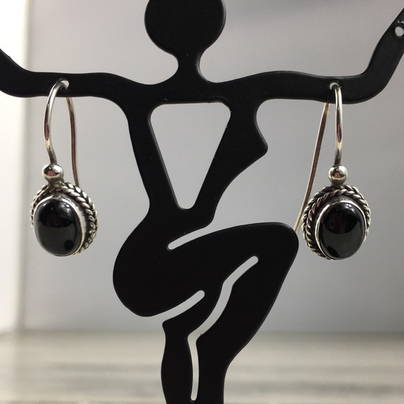 Vintage Sterling Silver Black Onyx Earrings - Picture 2 of 8